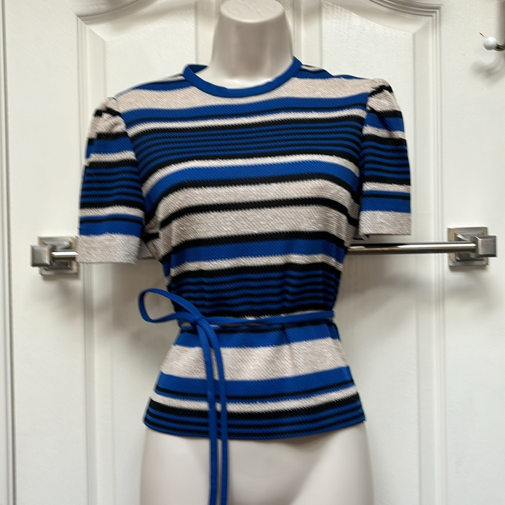 1960s “Petites by Marty Gutmacher “ Blue& Gray Striped top